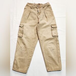 Evis Premium Utility Pleated Balloon Pants Womens Size S Khaki High Waist Beige